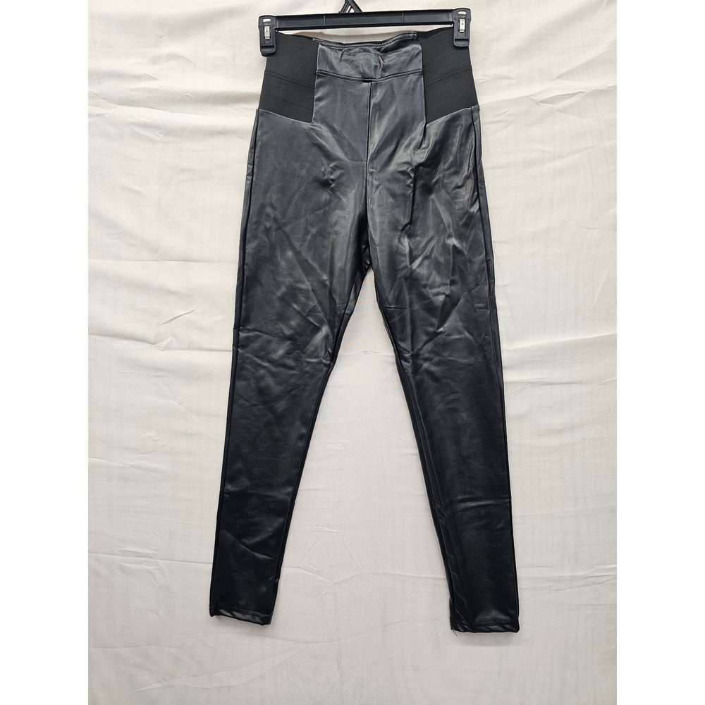 A New Day Womens Faux Leather Pants Black Polyester Blend Casual Size Small